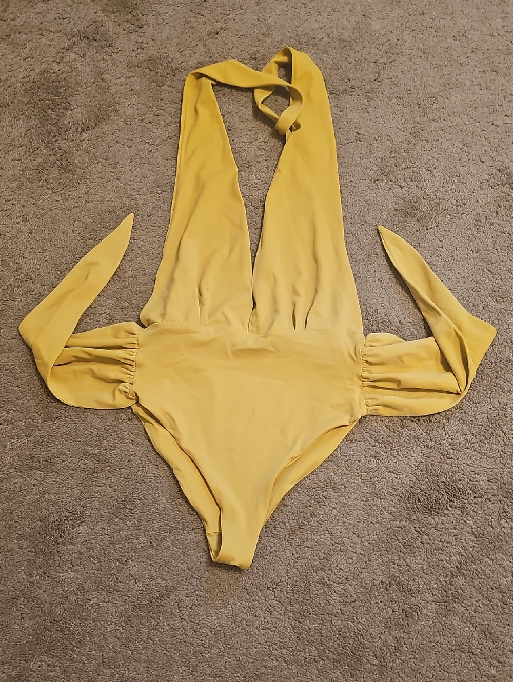 Womens  Yellow One-Piece Swimsuit - Halter Style